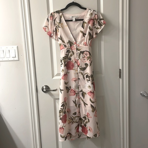 Forever 21 Contemporary Pink Floral Button-Up Midi Dress - Picture 1 of 3